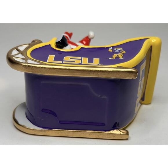 2008 Danbury Mint LSU Christmas Santa with Sleigh Ornament 3.5" With Tag And Box - Picture 7 of 13